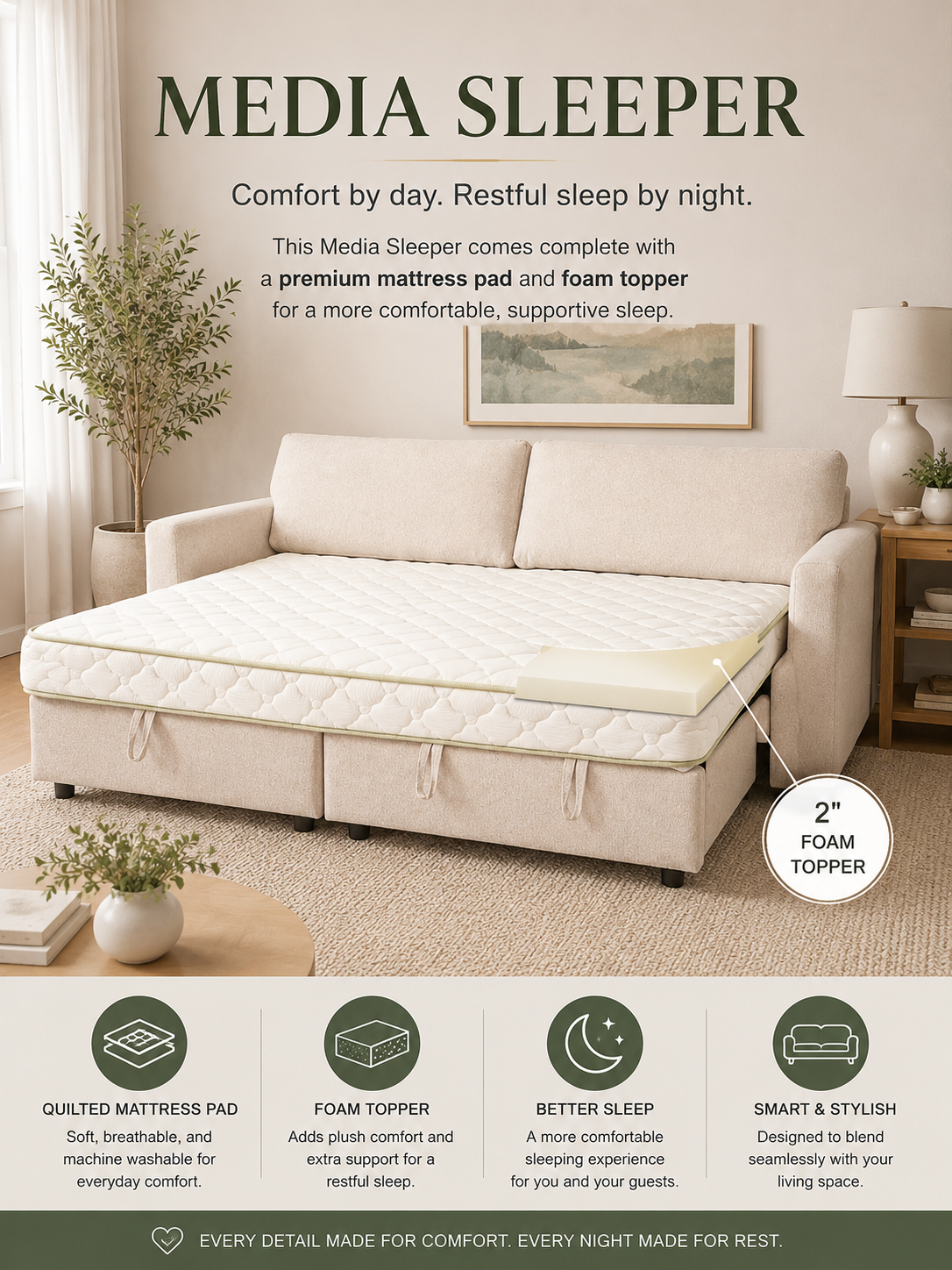 Aspen Media Sleeper With Mattress Pad - Image 2